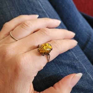 Sterling Silver Green Baltic Amber Ring